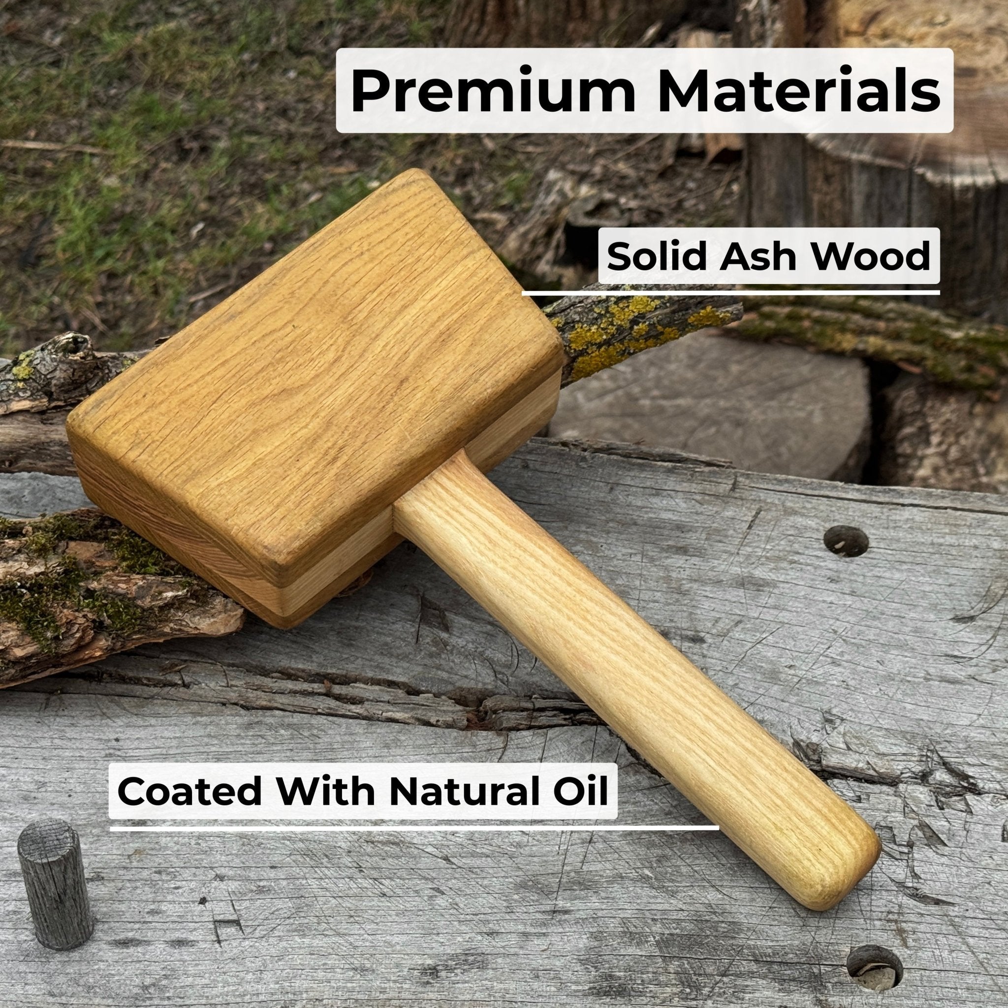 Quiet 35 oz Wooden Mallet with ash wood handle and head by Sharky Forged Steel Tools