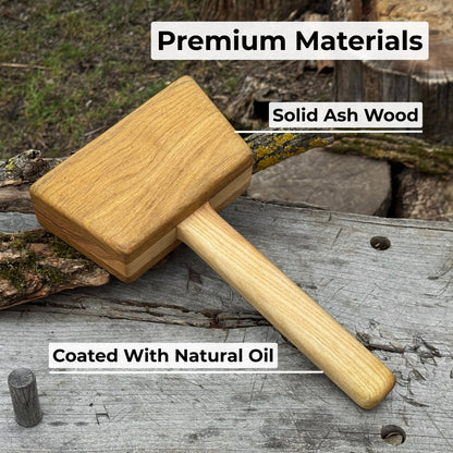 Quiet 35 oz Wooden Mallet with ash wood handle and head by Sharky Forged Steel Tools