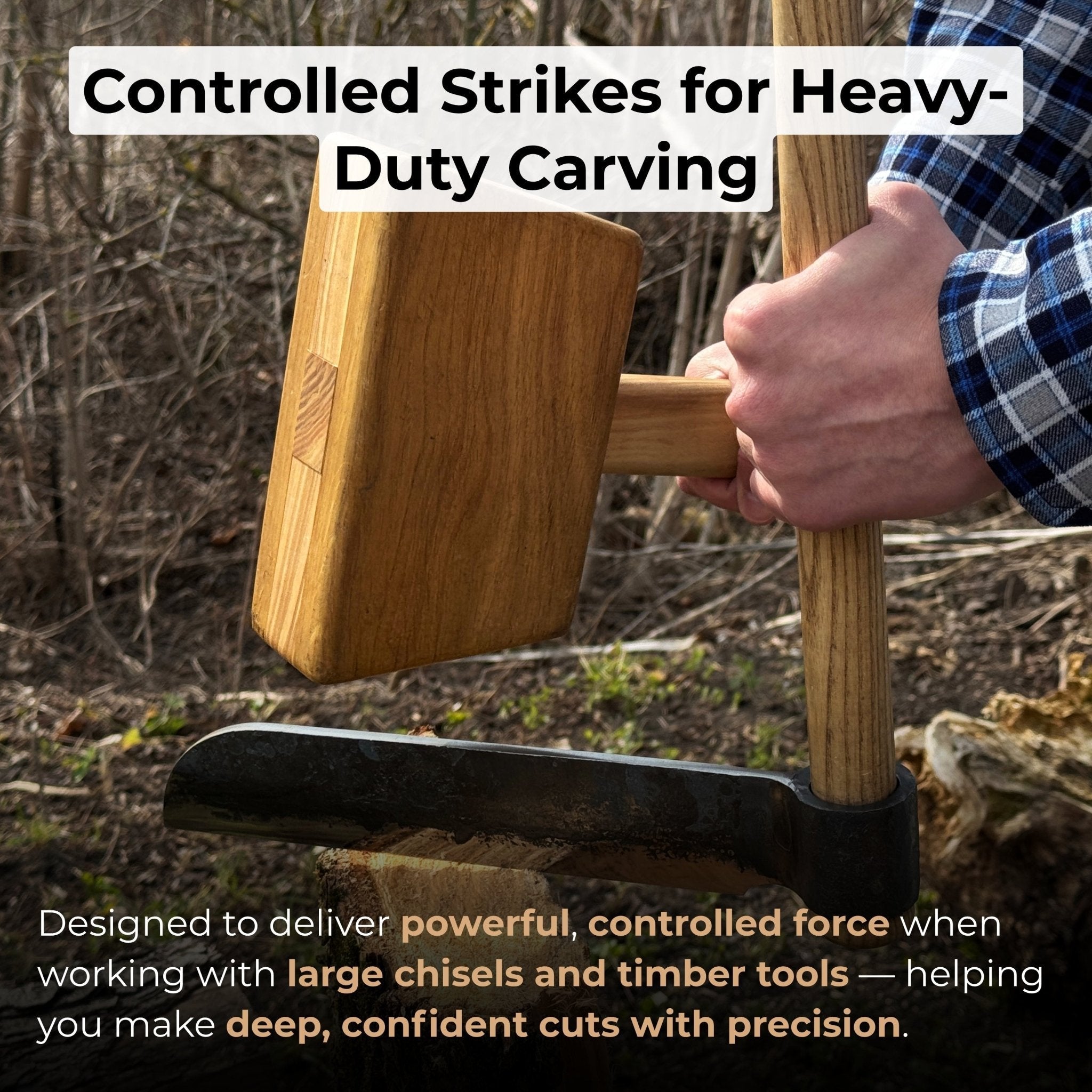Quiet 35 oz Wooden Mallet with ash wood handle and head by Sharky Forged Steel Tools
