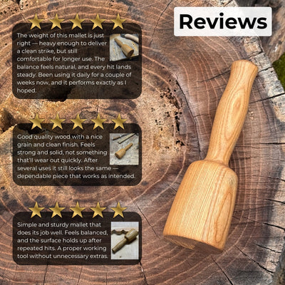 Quiet 7 oz. wooden mallet with ash wood handle by Sharky Forged Steel Tools