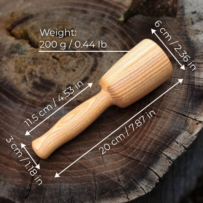 Quiet 7 oz. wooden mallet with ash wood handle by Sharky Forged Steel Tools