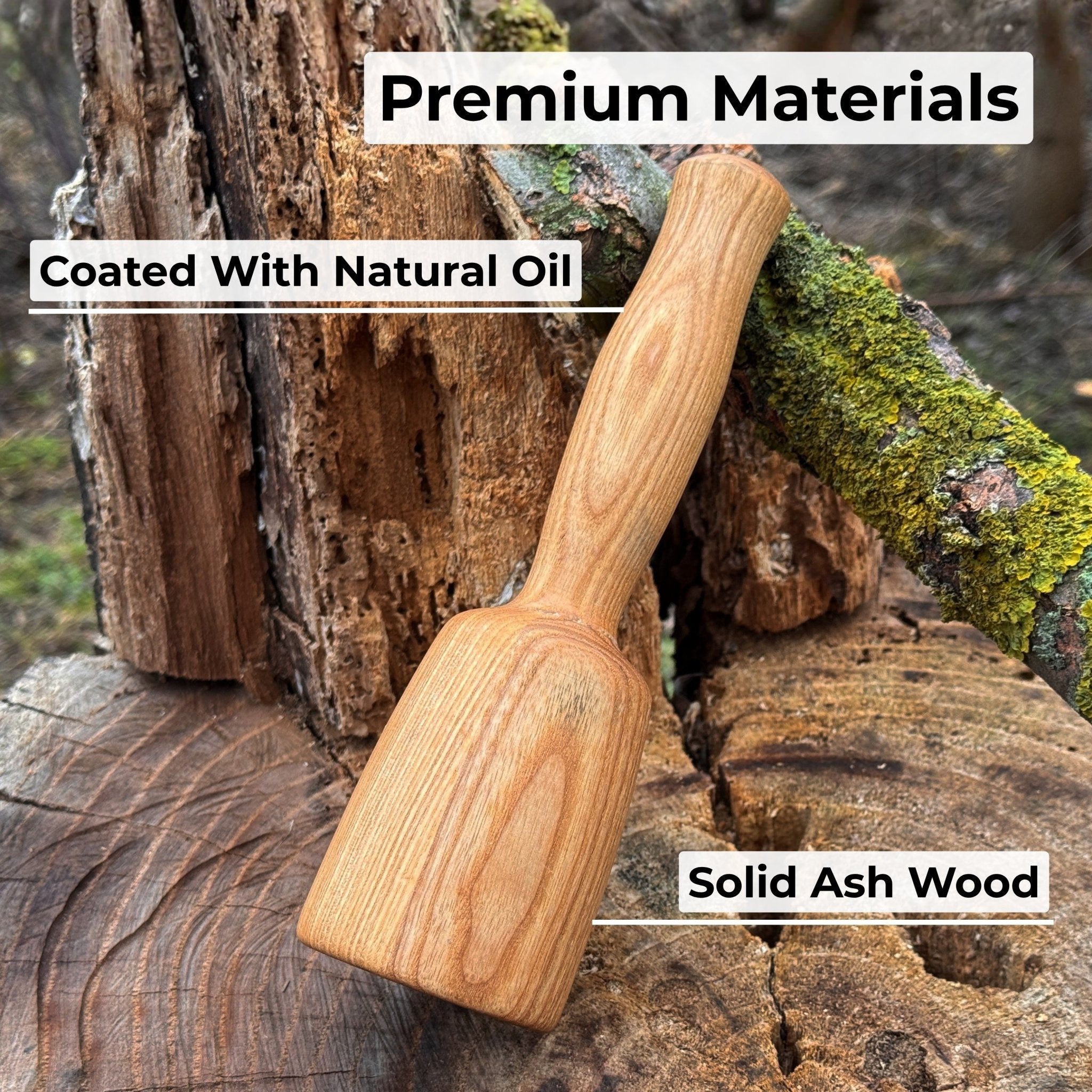 Quiet 7 oz. wooden mallet with ash wood handle by Sharky Forged Steel Tools