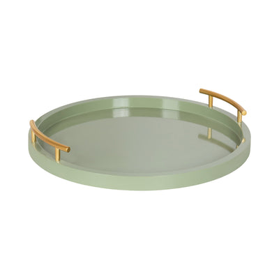 Halsey Wood Round Decorative Tray with black wood base and gold handles