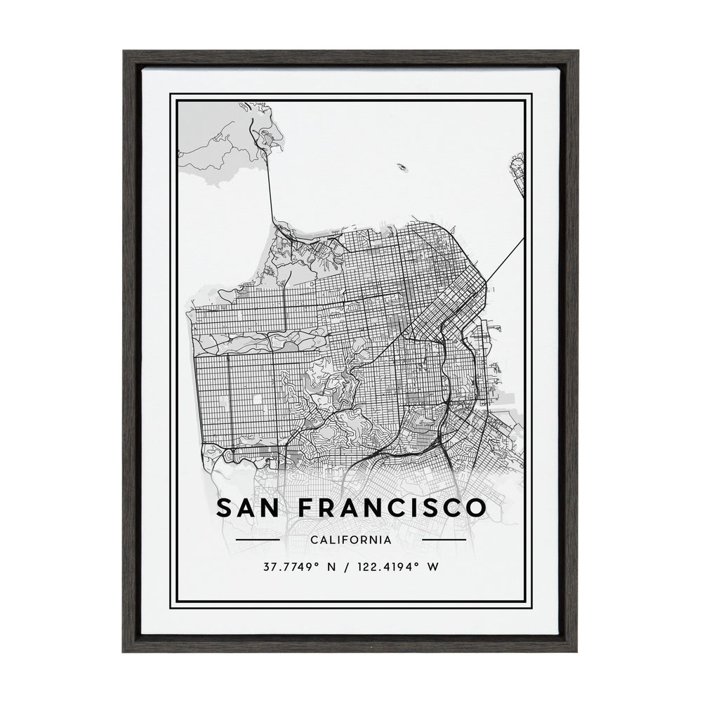 Sylvie San Francisco Modern Map Framed Canvas by kateandlaurel - main product image for Resin Society