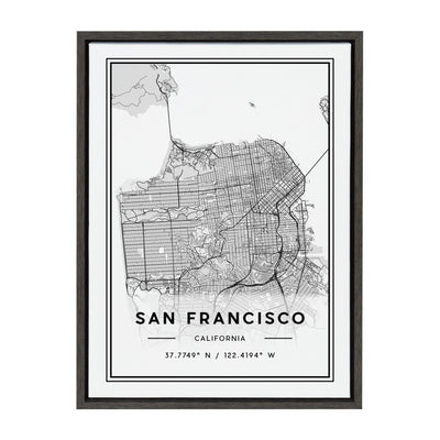 Sylvie San Francisco Modern Map Framed Canvas by kateandlaurel - main product image for Resin Society