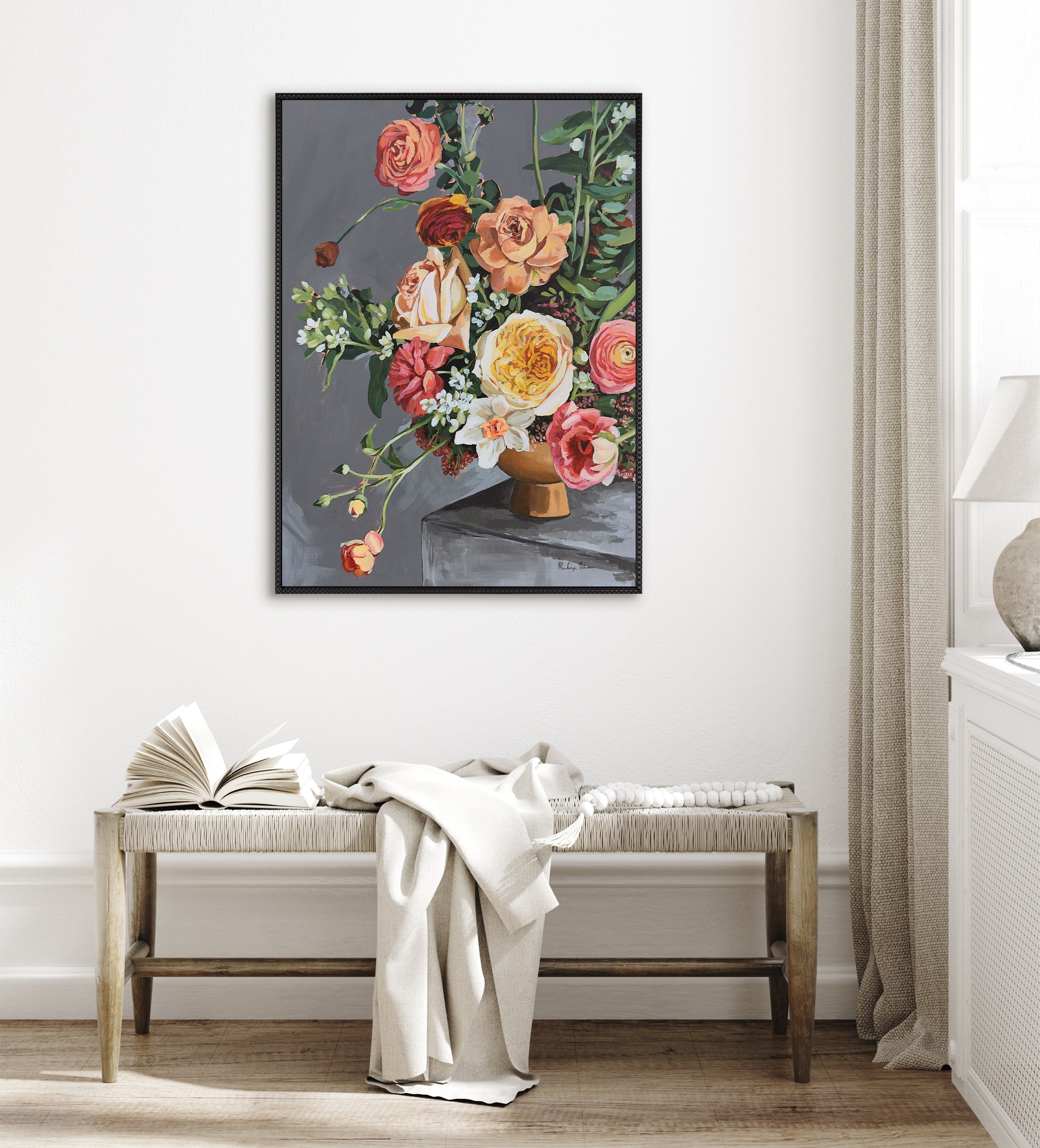Sylvie Beaded Floral Emergence Framed Canvas by Mackenzie Nelson