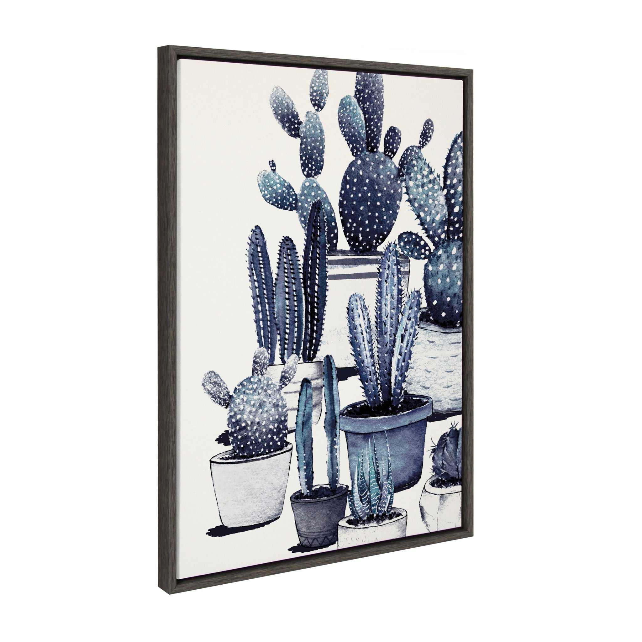 Sylvie Blue Potted Cacti Framed Canvas, Gray 23x33 by kateandlaurel - product image 2 for Resin Society