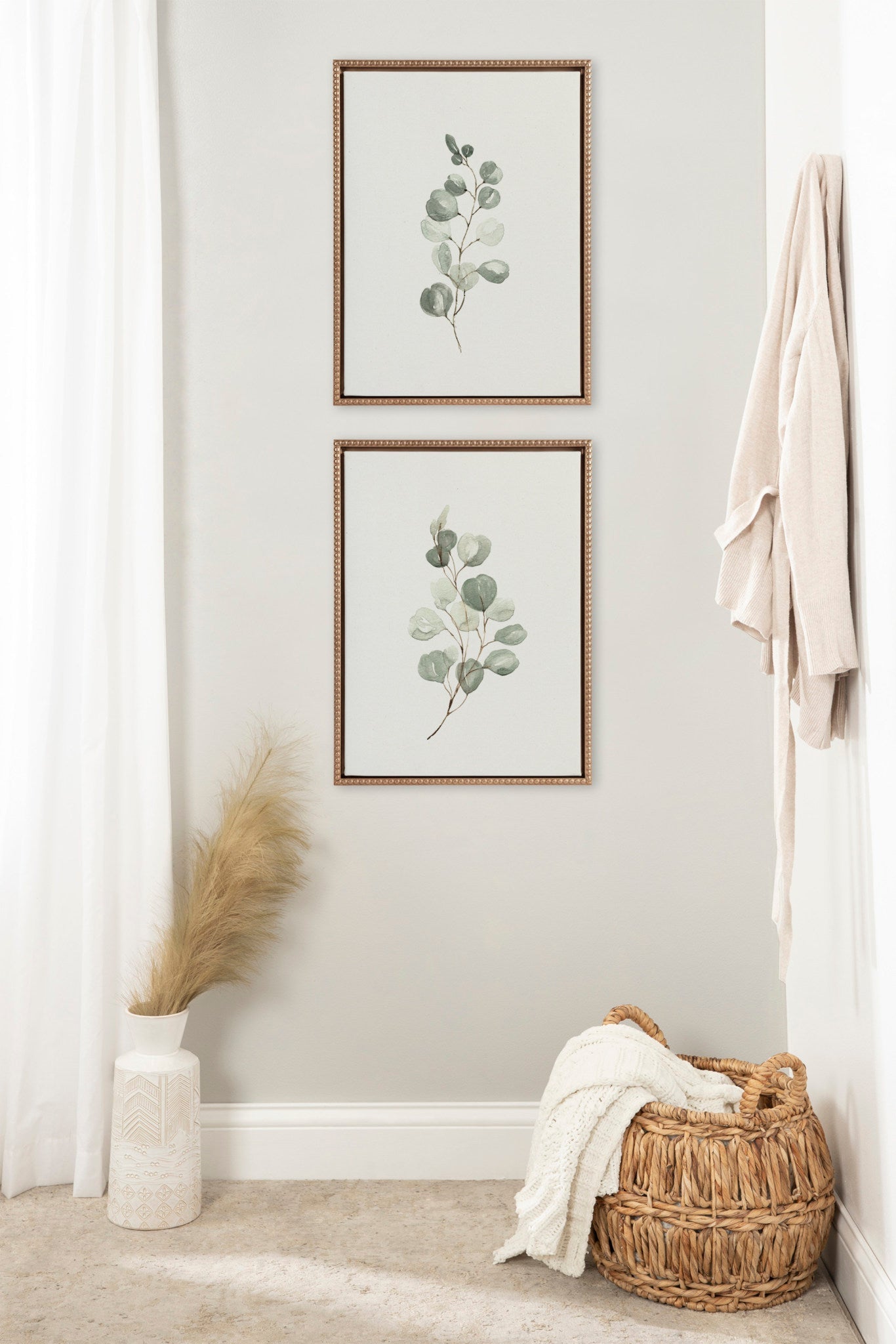 Sylvie Beaded Eucalyptus 4a and Eucalyptus 4b Framed Canvas Art Set