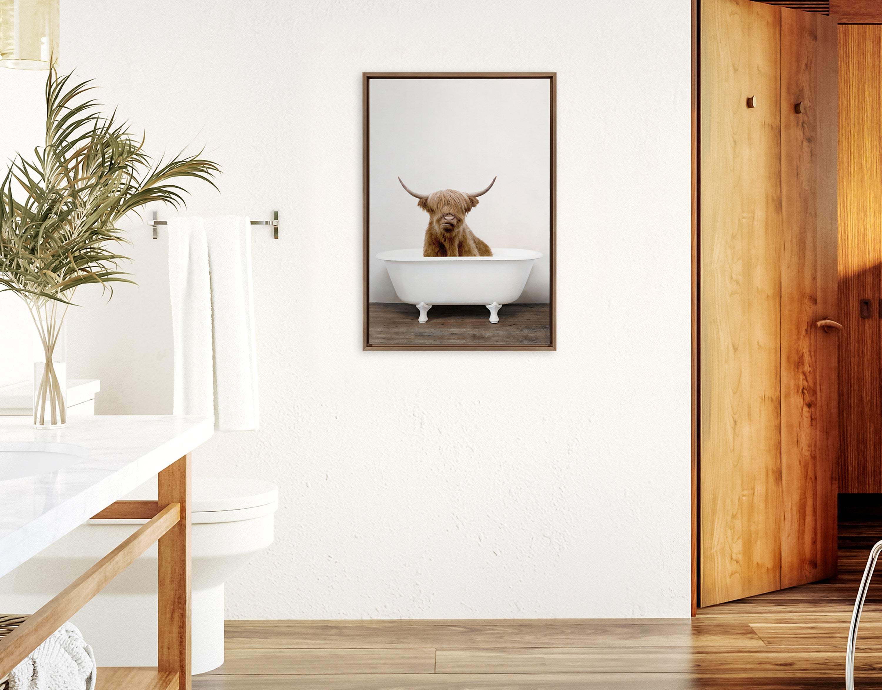 Sylvie Highland Cow in Tub Color Framed Canvas by kateandlaurel - product image 10 for Resin Society