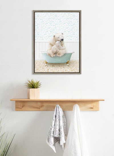 Sylvie Mother and Baby Polar Bear in Little Fish Bath Framed Canvas by Amy Peterson Art Studio