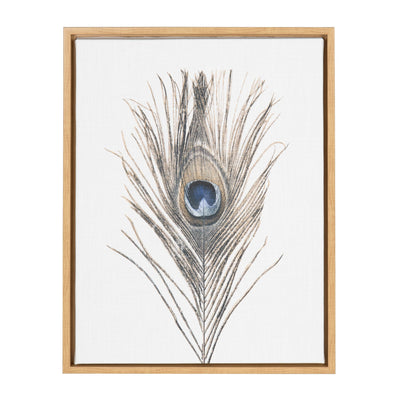 Sylvie Peacock Feather Framed Canvas by Simon Te showing a delicate peacock feather print in a gold frame