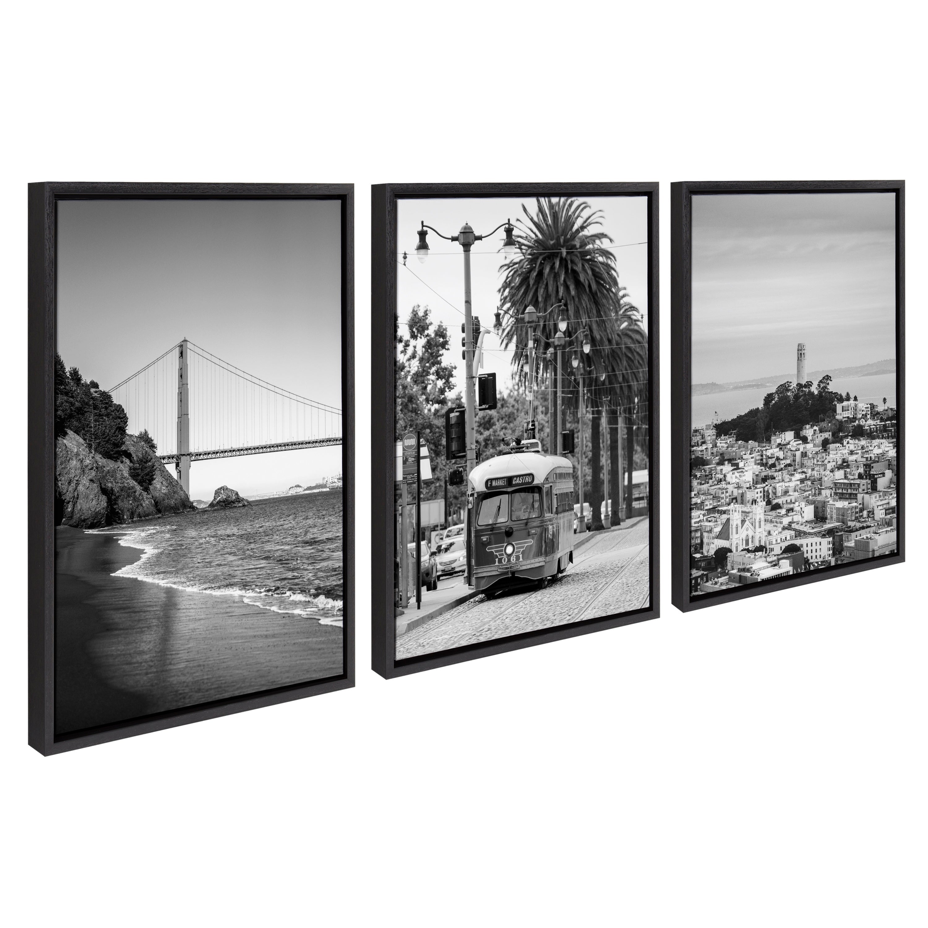 Sylvie San Francisco Black and White Framed Canvas Art Set displayed on a white wall