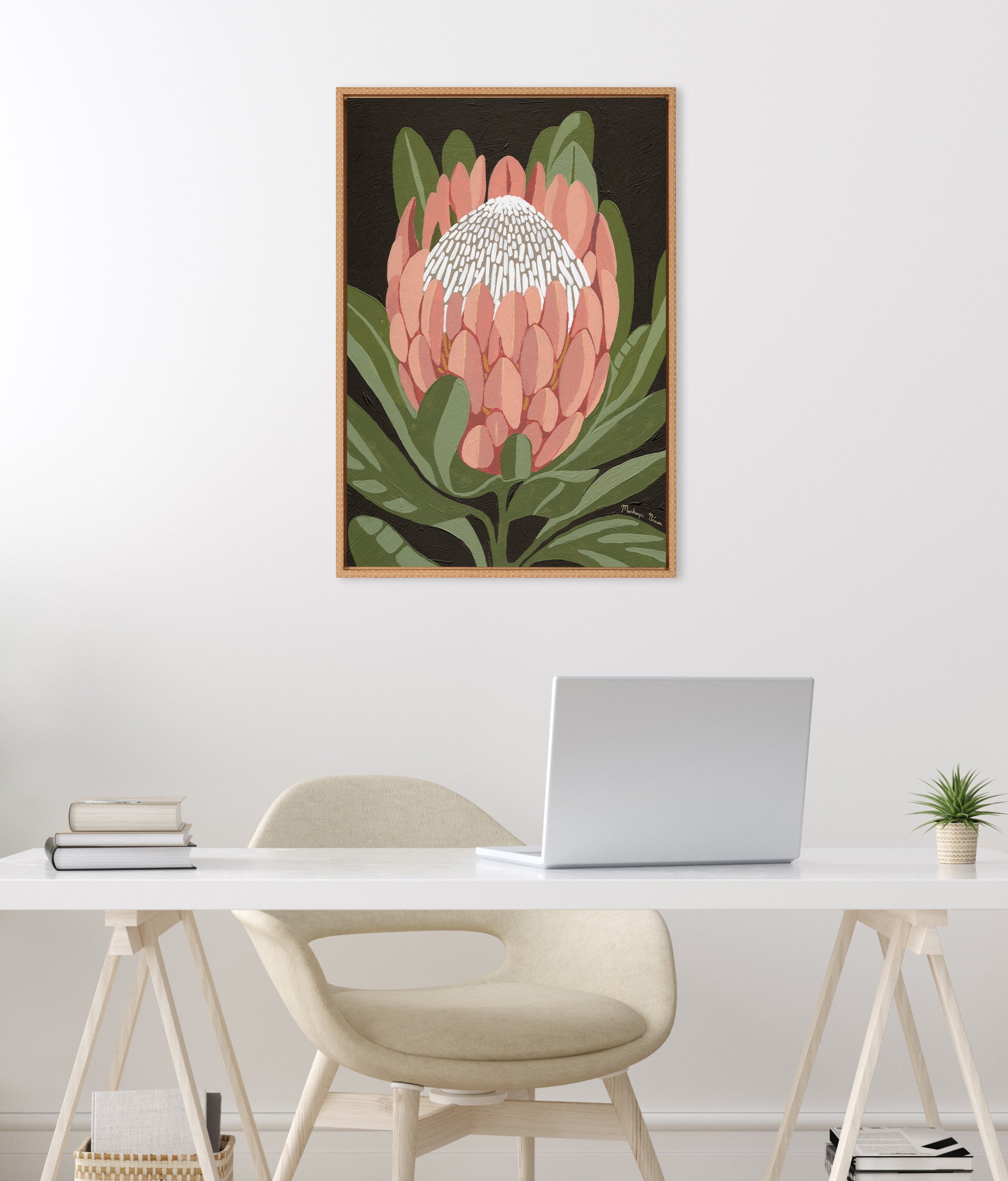 Sylvie Beaded Protea Noire Framed Canvas by Mackenzie Nelson