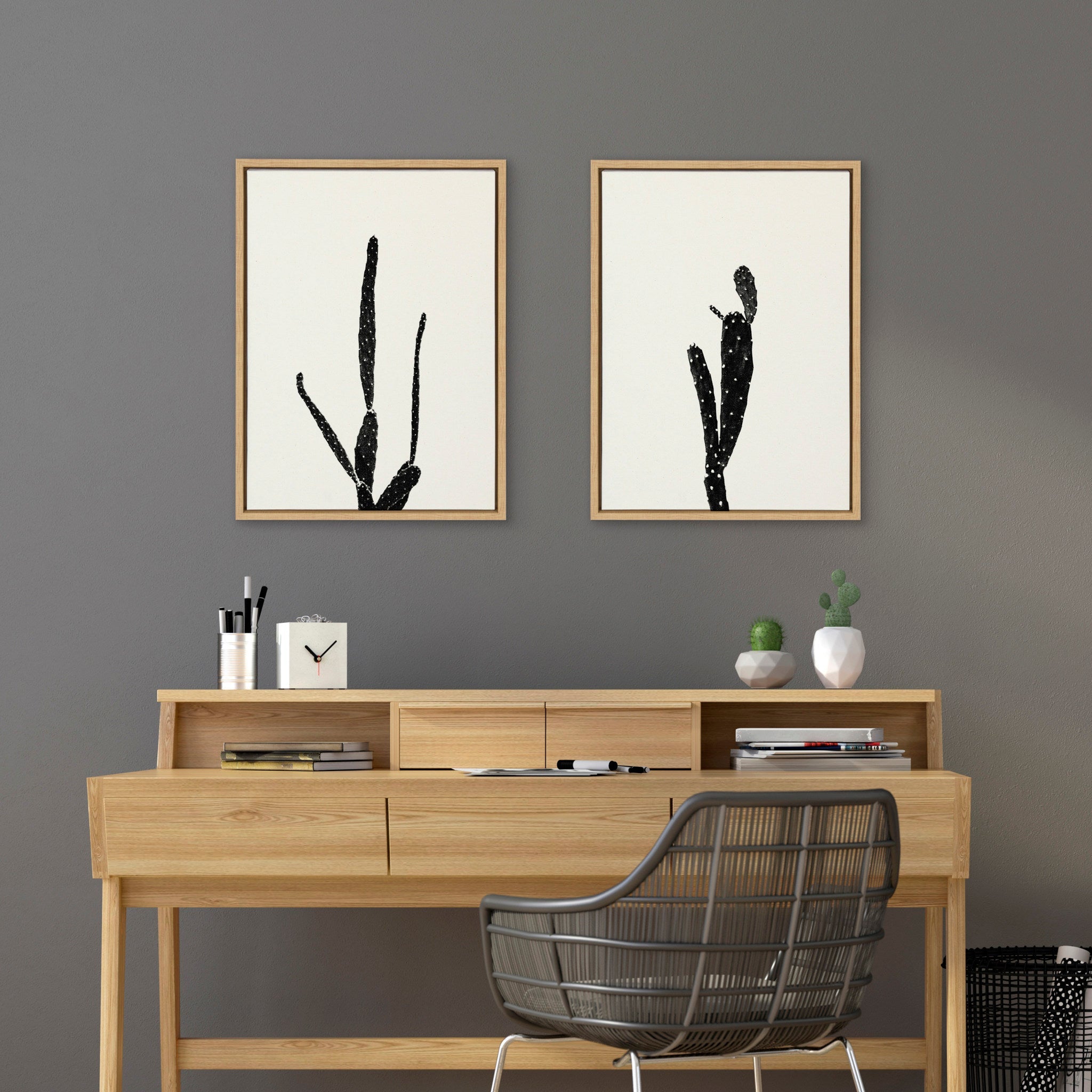 Sylvie Black and White Vintage Film Grain Cactus 1 and 2 Framed Canvas by kateandlaurel - product image 5 for Resin Society
