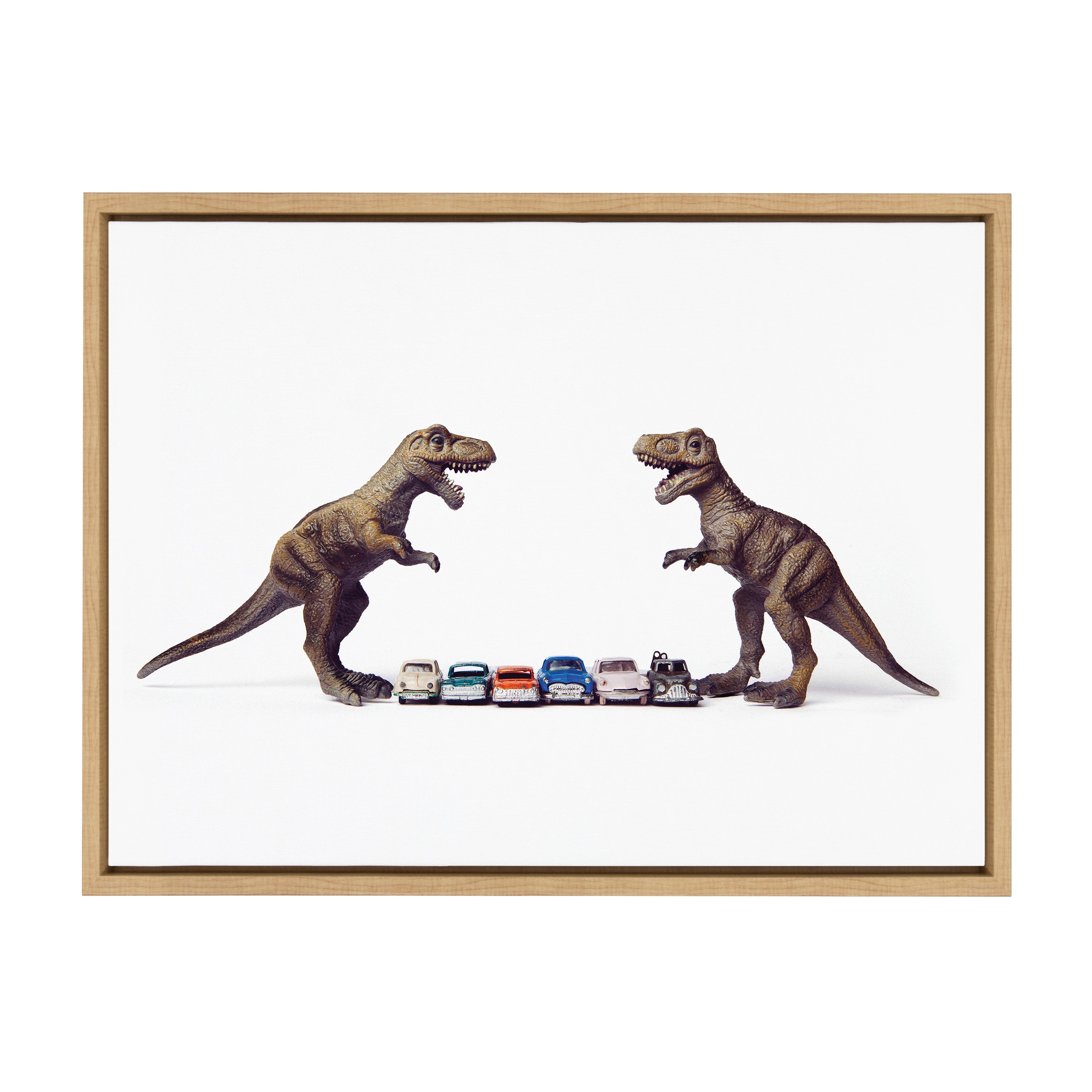 Sylvie Dino Cars Faceoff Framed Canvas by Saint and Sailor Studios