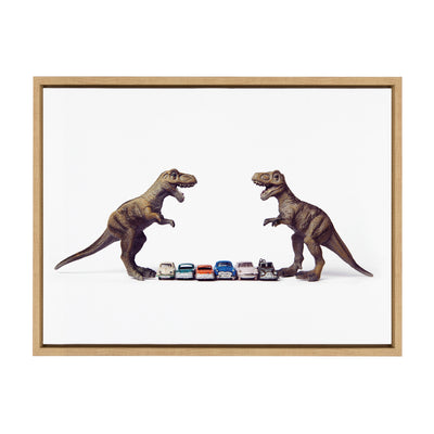 Sylvie Dino Cars Faceoff Framed Canvas by Saint and Sailor Studios
