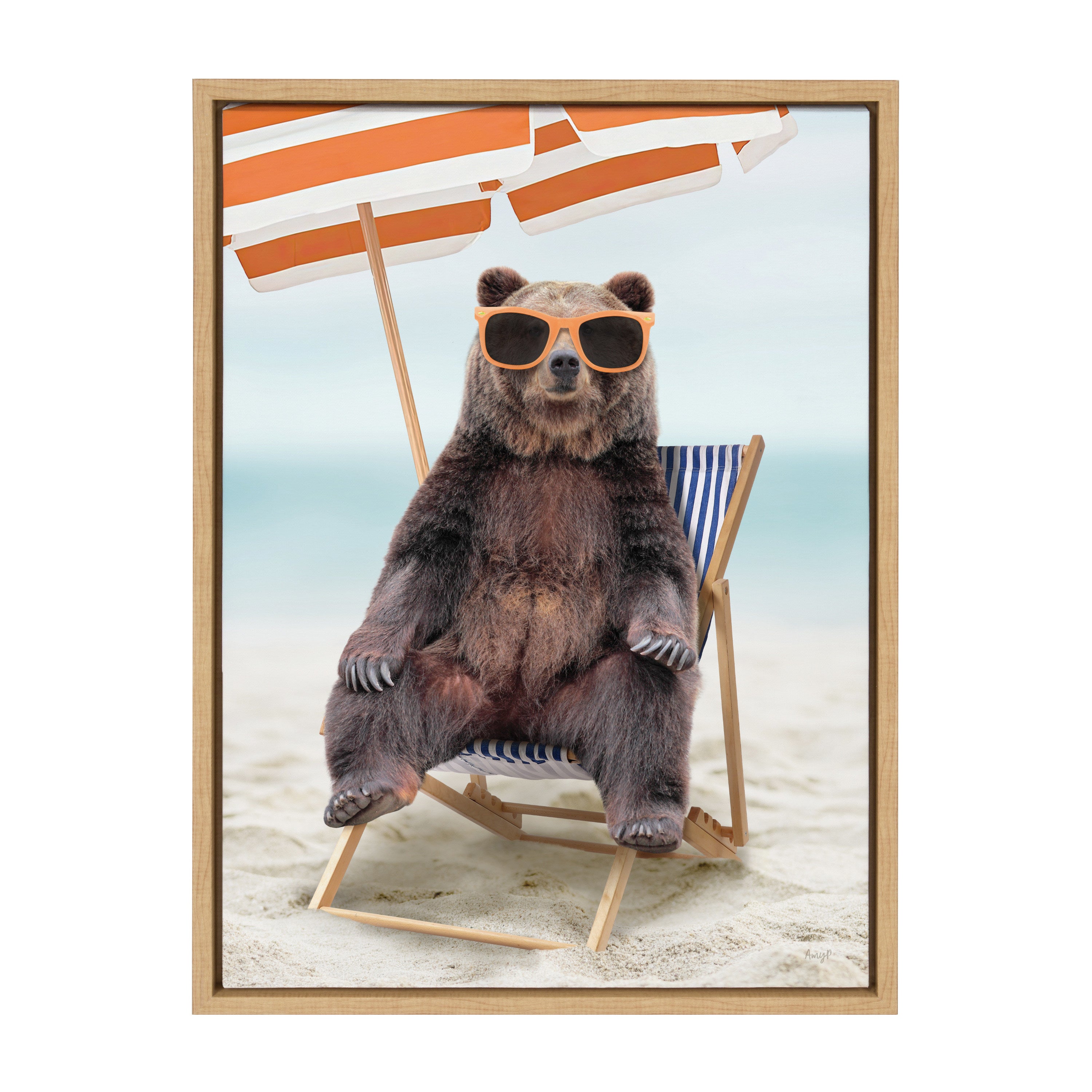 Sylvie Beach Chair Bear Framed Canvas by Amy Peterson Art Studio