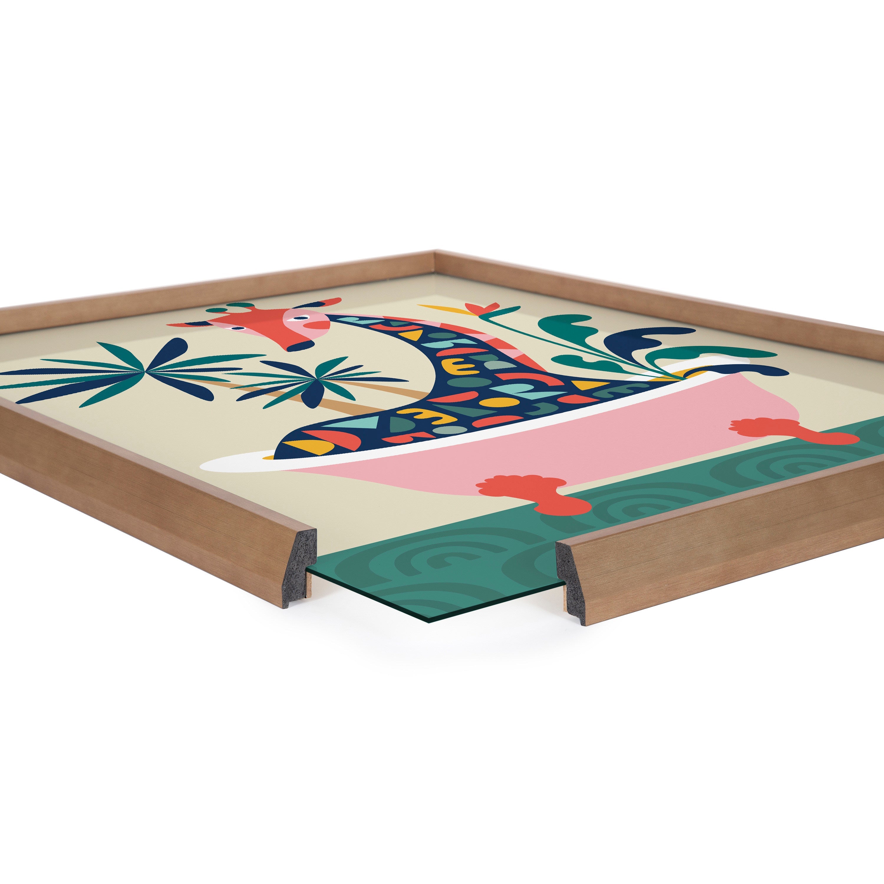 Blake Mid Century Modern Giraffe in Bathtub Framed Printed Glass by kateandlaurel - product image 3 for Resin Society