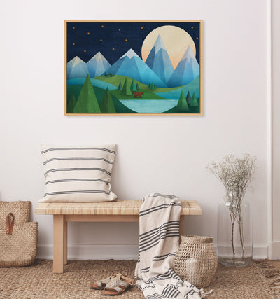 Sylvie Moonlight Mountains Bear Lake Framed Canvas by Carey Copeland