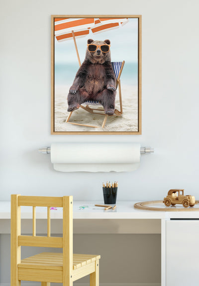 Sylvie Beach Chair Bear Framed Canvas by Amy Peterson Art Studio