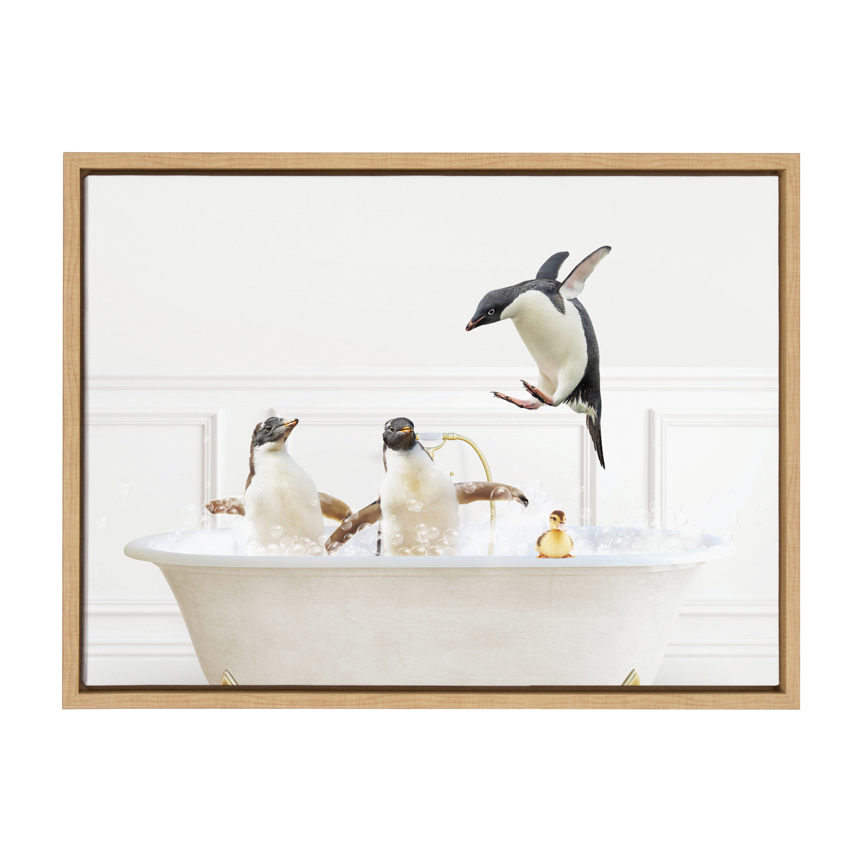 Sylvie Penguins In Bubble Bath Neutral Style Framed Canvas by kateandlaurel - product image 2 for Resin Society