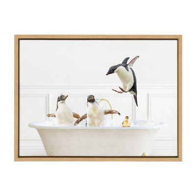Sylvie Penguins In Bubble Bath Neutral Style Framed Canvas by kateandlaurel - product image 2 for Resin Society
