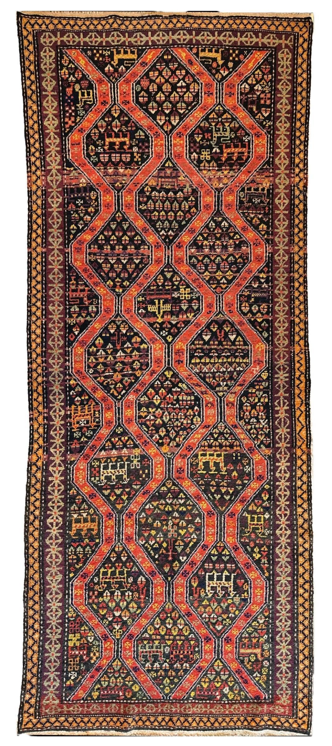 Rare Antique Handmade Caucasian Kazak Rug 4’ x 9’ by Rugistan - main product image for Resin Society