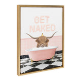 Framed canvas art featuring a Highland cow with neon sign bath design