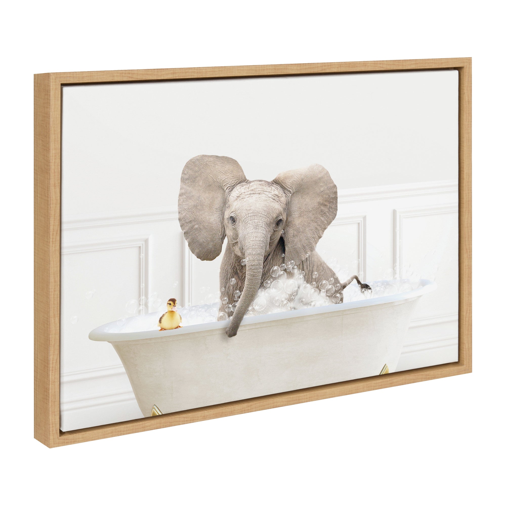 Sylvie Baby Elephant No4 In Bubble Bath Neutral Style Framed Canvas by kateandlaurel - main product image for Resin Society