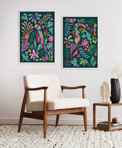 Sylvie Tropical Parrot and Tropical Toucan Framed Canvas Art Set by Rachel Lee