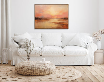 Sylvie Beaded Peach Landscape Framed Canvas by The Creative Bunch Studio