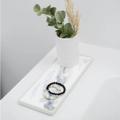 Large Ceramic Resin Tray with hand-poured resin surface in Northern Lights color