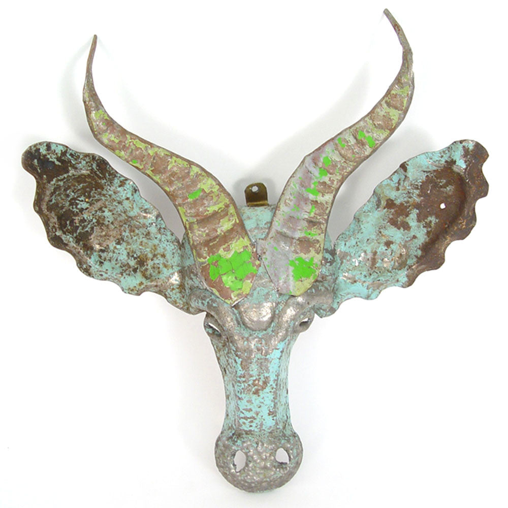 Recycled Springbok Metal Animal Wall Mask by Mbare Ltd - main product image for Resin Society