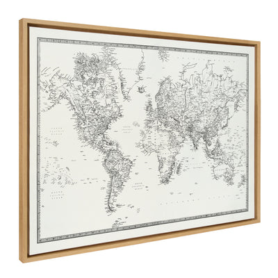 Sylvie Vintage Black and White World Map Framed Canvas by The Creative