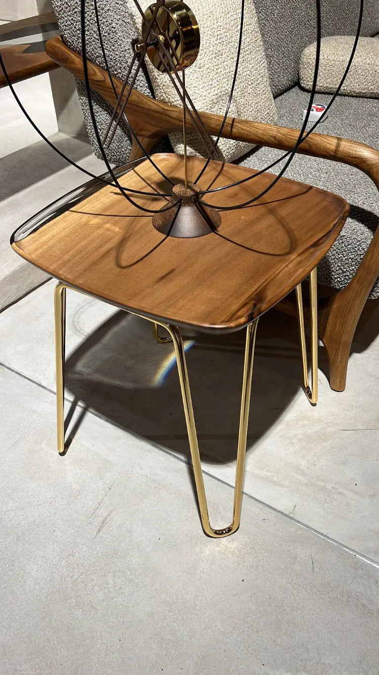 Rectangular resin side table with walnut wood and ivory resin top, shown with various leg color options