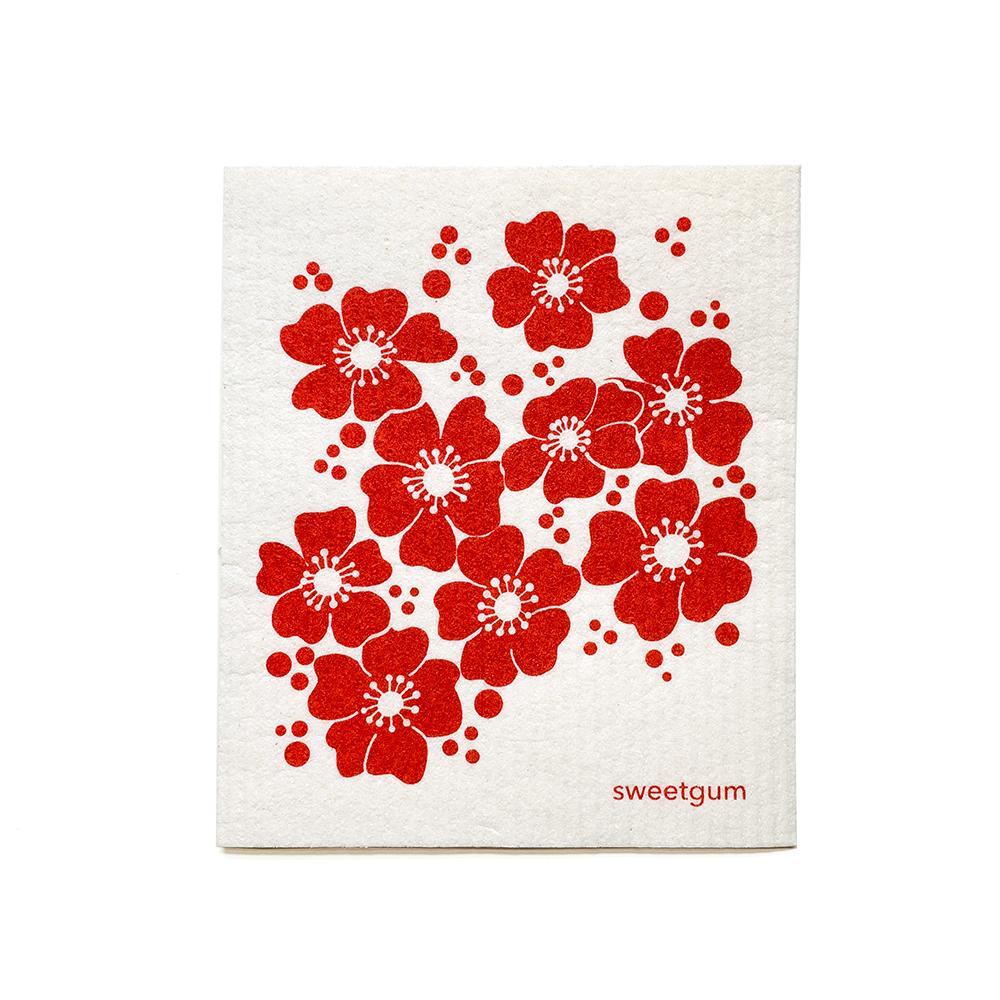 Red Flowers Swedish Dishcloth by sweetgum home, LLC - main product image for Resin Society
