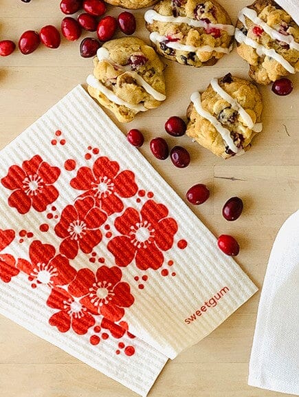 Red Flowers Swedish Dishcloth by sweetgum home, LLC - product image 2 for Resin Society