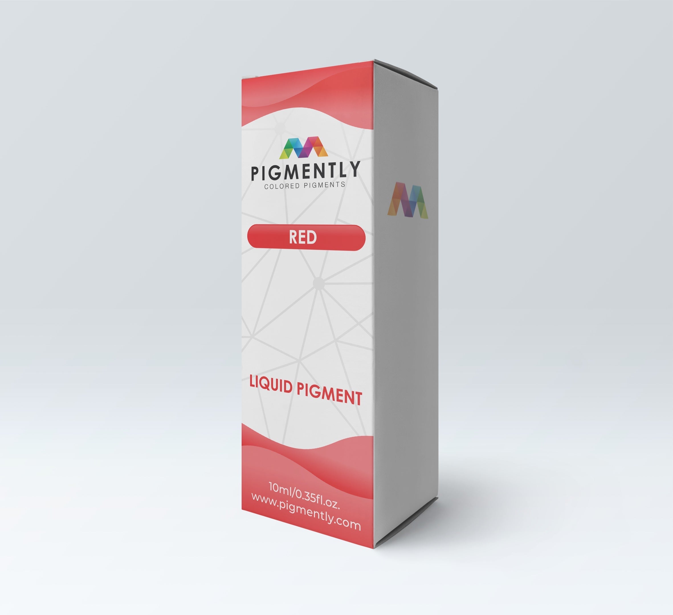 Pigmently red liquid pigment packaging on a white background