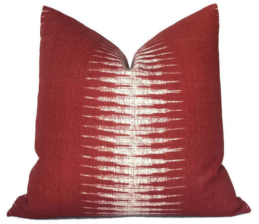 Ikat Pillow Cover in Pomegranate red front and natural ivory linen back