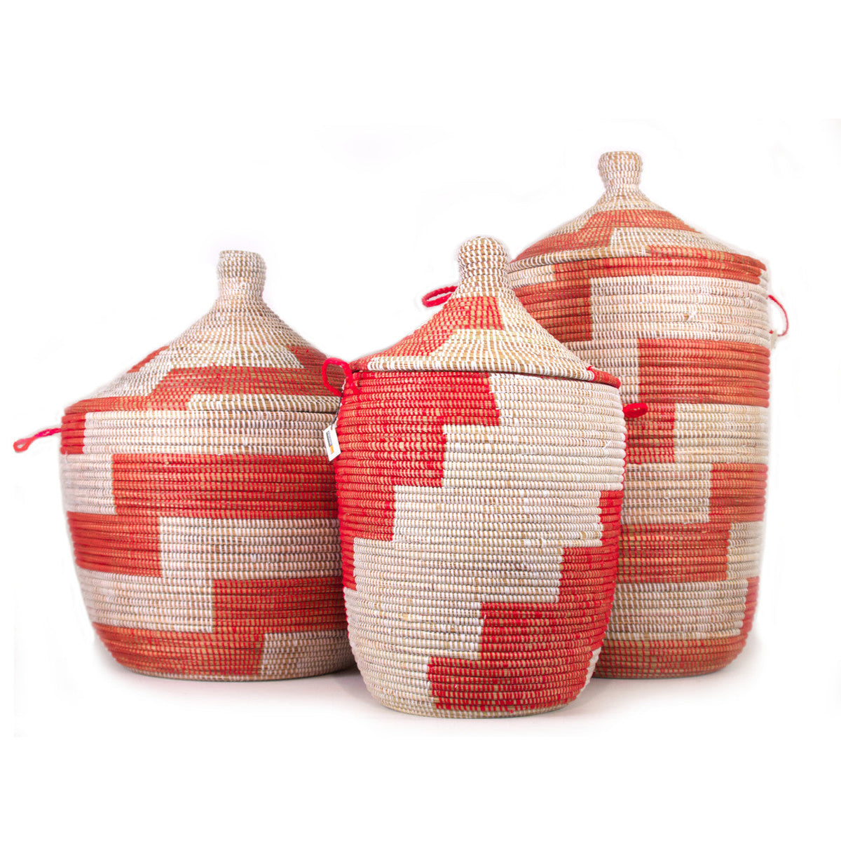 Red and White Stripe Woven Basket - Medium by Mbare Ltd - product image 6 for Resin Society