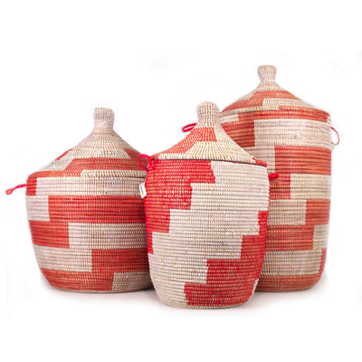 Red and White Stripe Woven Basket - Medium by Mbare Ltd - product image 6 for Resin Society