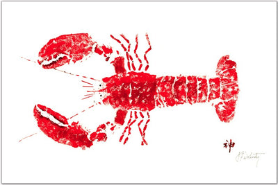 Set of 10 red lobster coastal placemats on a dining table