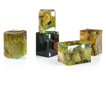 Handcrafted Resin Cube Side Table with epoxy wood finish in modern living room
