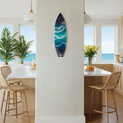 Ocean Resin Surfboard Bottle Opener with real wood and resin waves