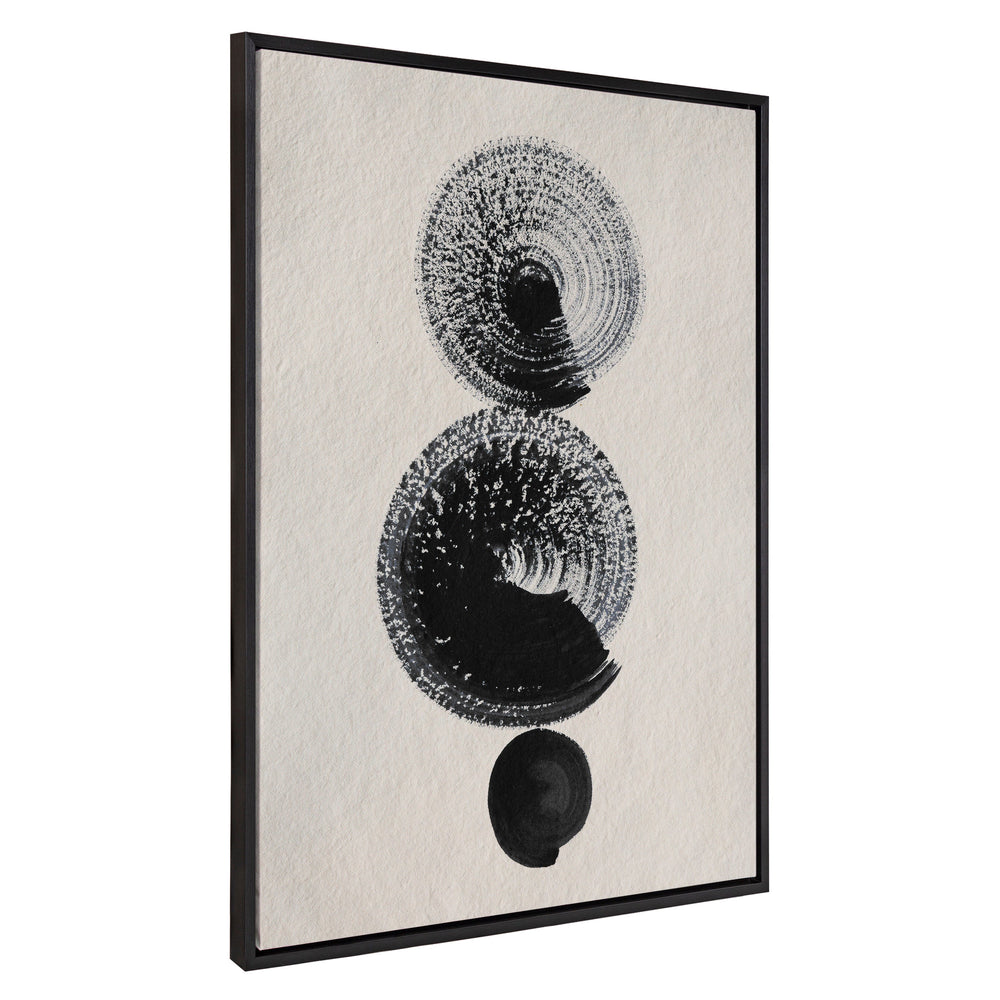 Sylvie Japandi 23 Black Beige framed canvas art featuring abstract black and beige shapes in a floating black frame