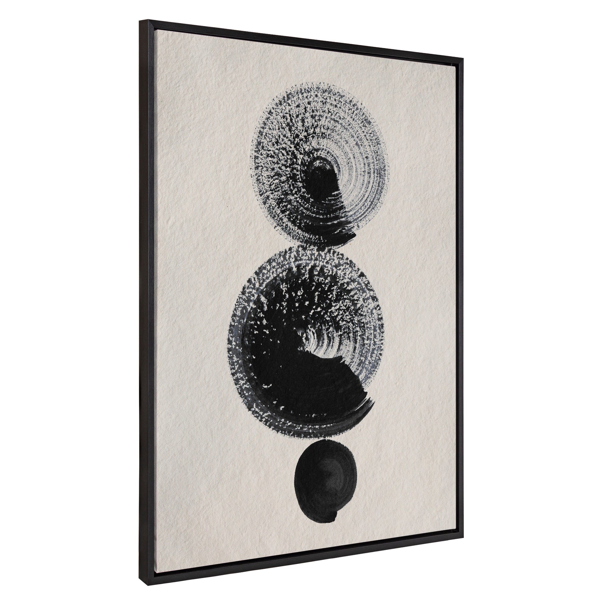 Sylvie Japandi 23 Black Beige framed canvas art featuring abstract black and beige shapes in a floating black frame