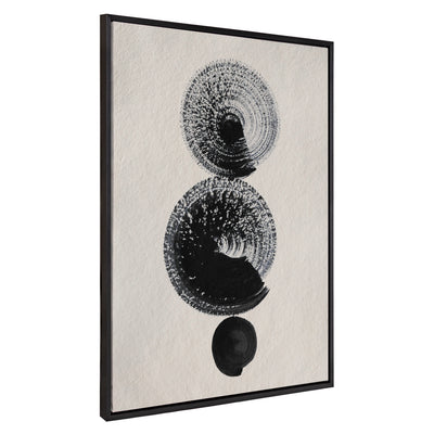 Sylvie Japandi 23 Black Beige framed canvas art featuring abstract black and beige shapes in a floating black frame