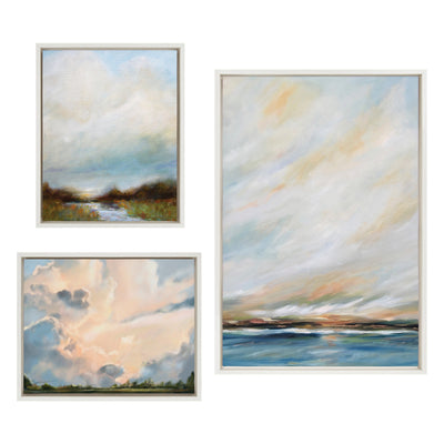 Sylvie Sunday Morning, Tranquility and Clouds Framed Canvas Art Set by Mary Sparrow