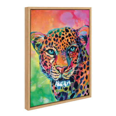 Sylvie Leopard Magic Framed Canvas by Rachel Christopoulos showing colorful leopard artwork in a modern lightweight frame