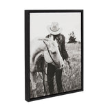 Sylvie Photo Silver Horse framed canvas art showing a silver horse in natural light, floating polystyrene frame in natural wood tone.